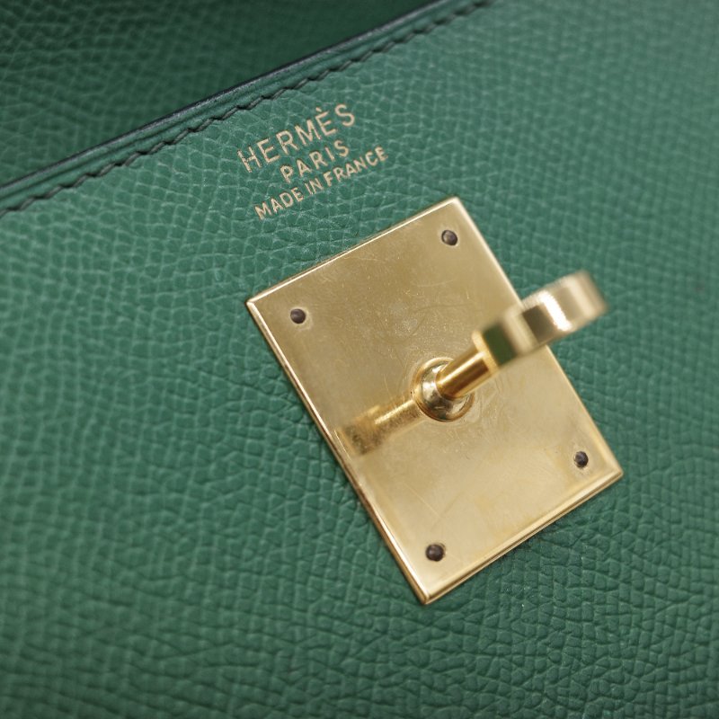 Hermès愛馬仕 Kelly 32 綠色 金釦 肩背包 手提包-19