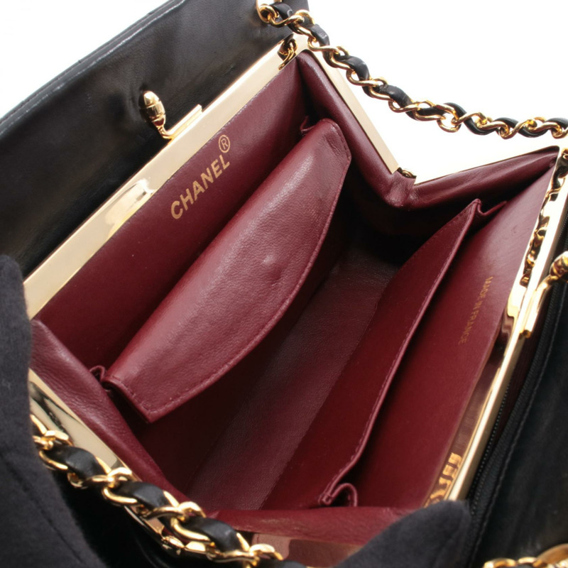 香奈兒 (CHANEL) 羊皮 V 字形縫線鏈單背包，黑色，二手，金色五金-2