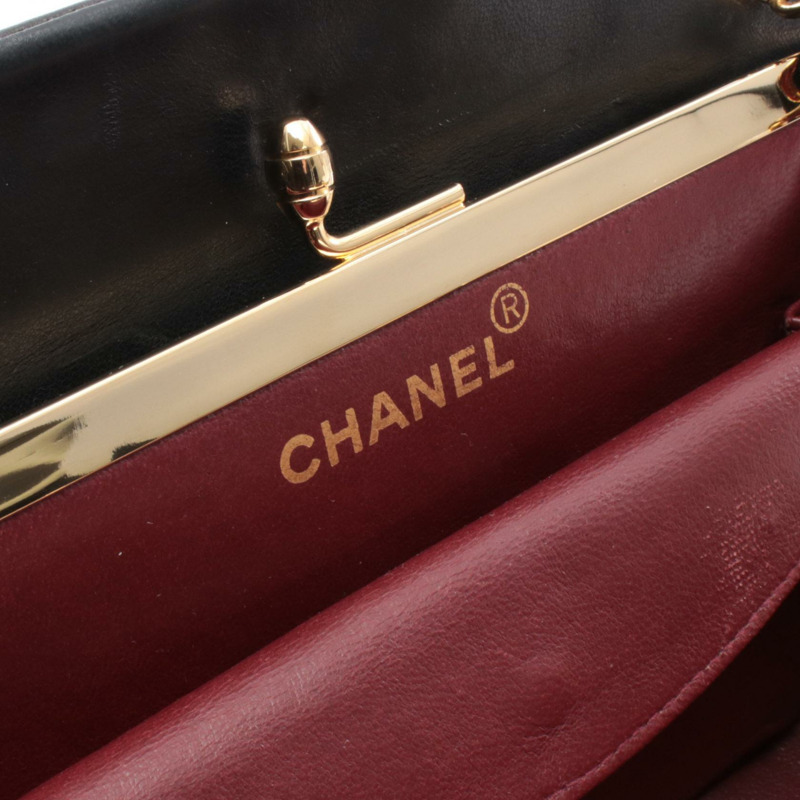 香奈兒 (CHANEL) 羊皮 V 字形縫線鏈單背包，黑色，二手，金色五金-3