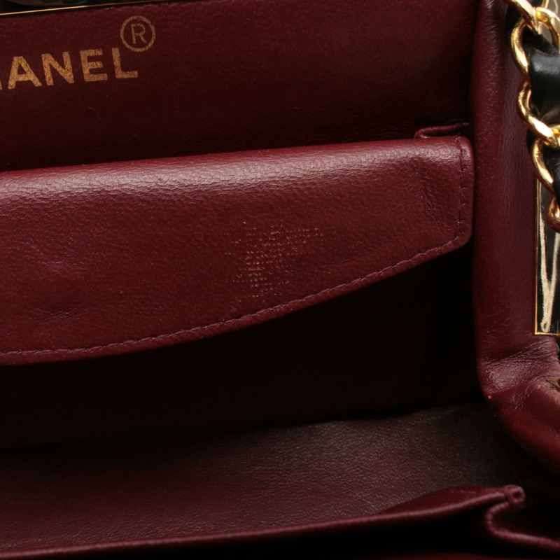 香奈兒 (CHANEL) 羊皮 V 字形縫線鏈單背包，黑色，二手，金色五金-5