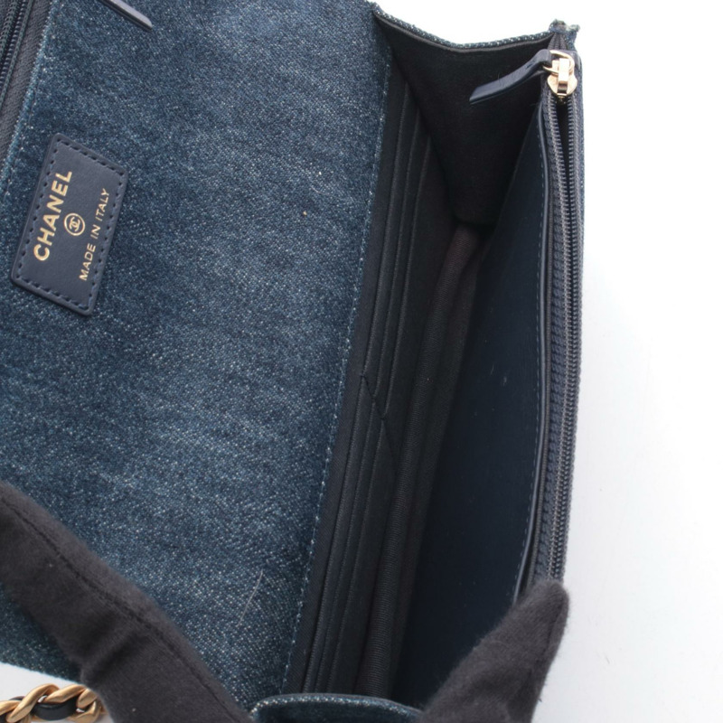 香奈兒 19 款 dix-neuf 鏈肩挎斜挎包 牛仔布 海軍藍 二手 女士 CC Coco-2