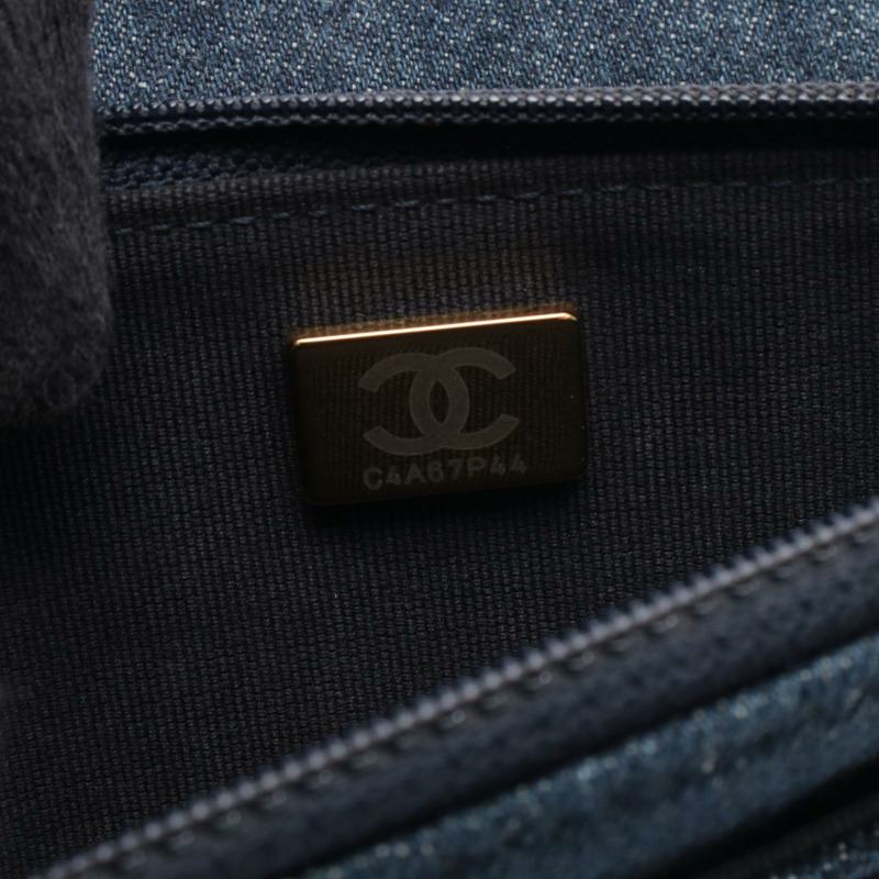 香奈兒 19 款 dix-neuf 鏈肩挎斜挎包 牛仔布 海軍藍 二手 女士 CC Coco-4