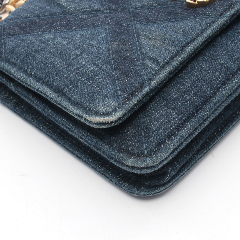 香奈兒 19 款 dix-neuf 鏈肩挎斜挎包 牛仔布 海軍藍 二手 女士 CC Coco-7