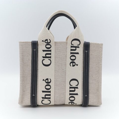 Chloé 寇伊 經典 Woody 小號 黑色 米色 帆布托特包 手提包