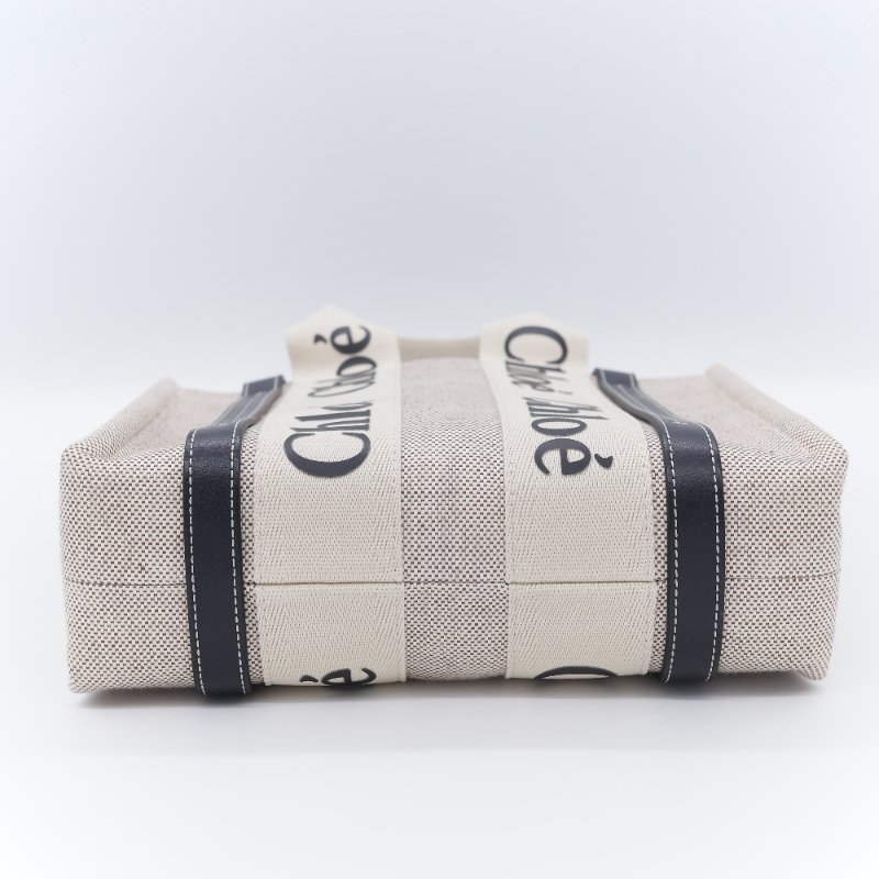 Chloé 寇伊 經典 Woody 小號 黑色 米色 帆布托特包 手提包-5