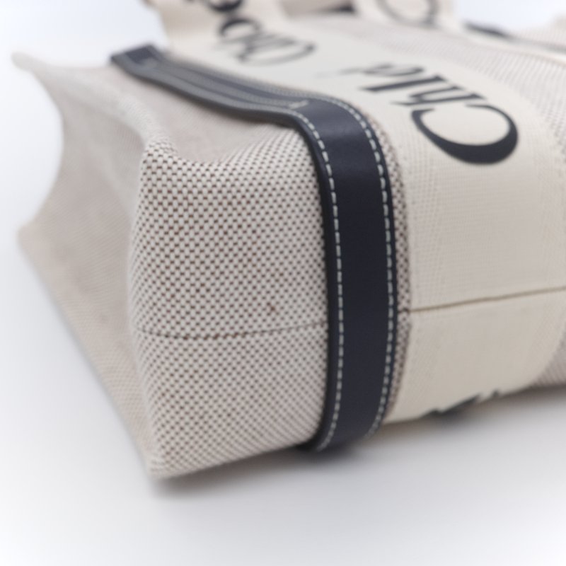 Chloé 寇伊 經典 Woody 小號 黑色 米色 帆布托特包 手提包-6