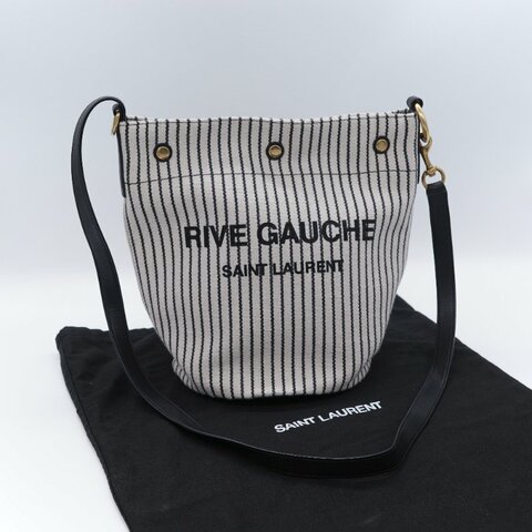 Saint Laurent 聖羅蘭 Rive Gauche 左岸 黑白條紋 帆布 水桶包