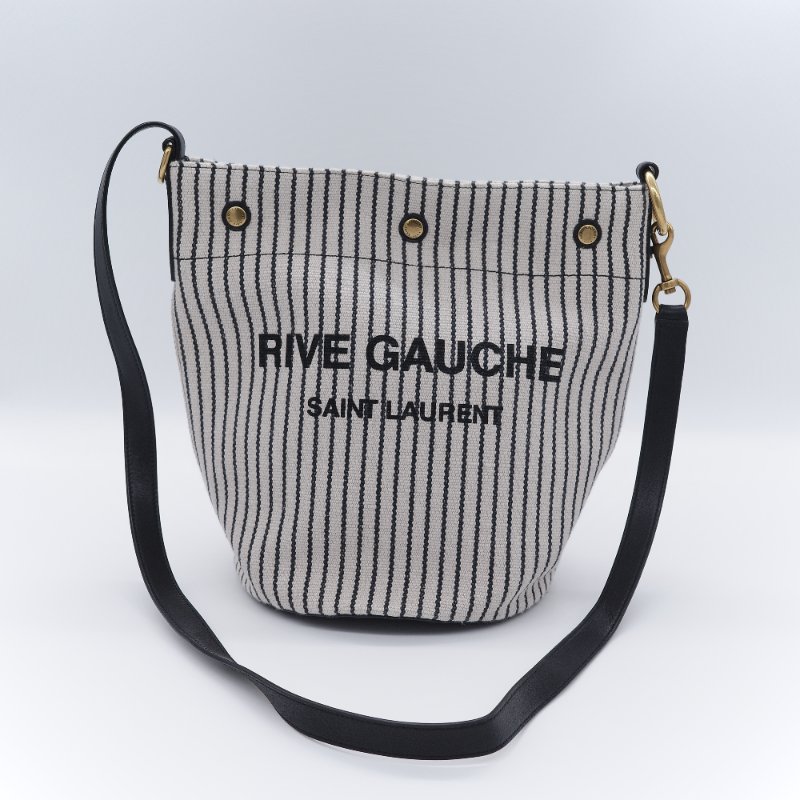 Saint Laurent 聖羅蘭 Rive Gauche 左岸 黑白條紋 帆布 水桶包-1