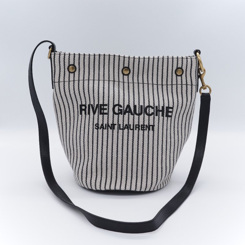Saint Laurent 聖羅蘭 Rive Gauche 左岸 黑白條紋 帆布 水桶包-2