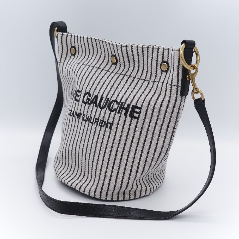 Saint Laurent 聖羅蘭 Rive Gauche 左岸 黑白條紋 帆布 水桶包-3