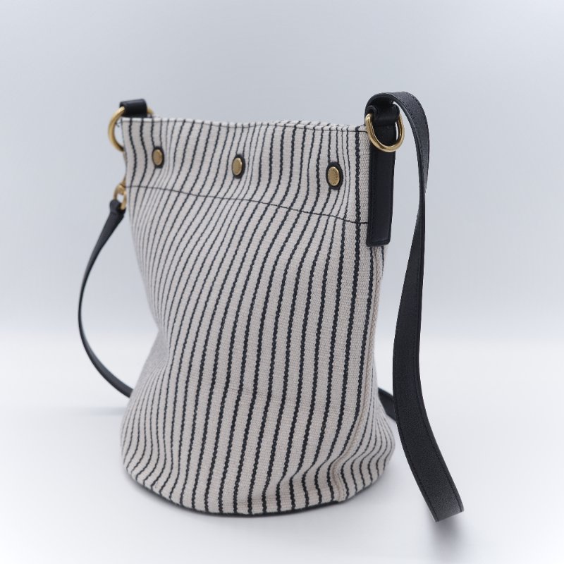Saint Laurent 聖羅蘭 Rive Gauche 左岸 黑白條紋 帆布 水桶包-5