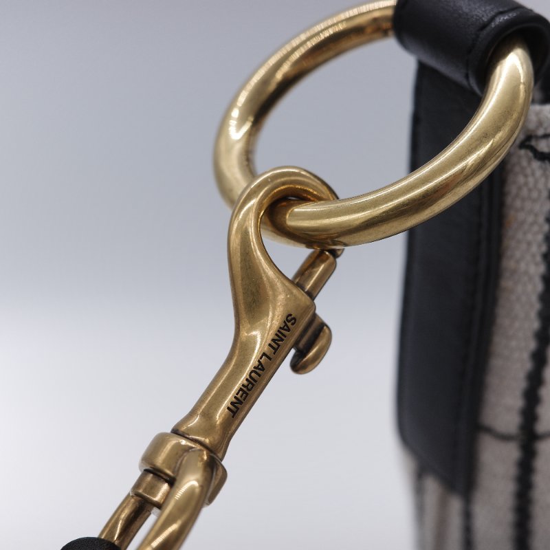 Saint Laurent 聖羅蘭 Rive Gauche 左岸 黑白條紋 帆布 水桶包-11