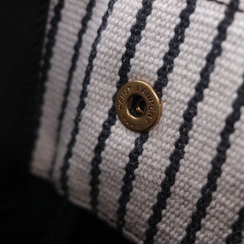 Saint Laurent 聖羅蘭 Rive Gauche 左岸 黑白條紋 帆布 水桶包-17