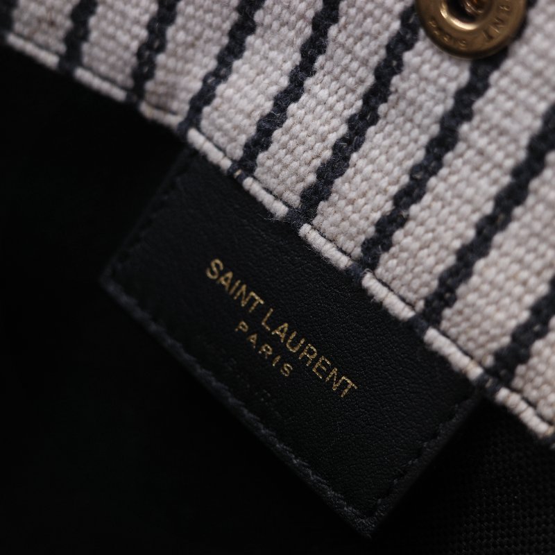 Saint Laurent 聖羅蘭 Rive Gauche 左岸 黑白條紋 帆布 水桶包-18