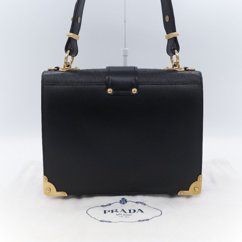 Prada 普拉達 Cahier 獅頭裝飾 復古黑 Saffiano 牛皮 肩背包 側背包-4