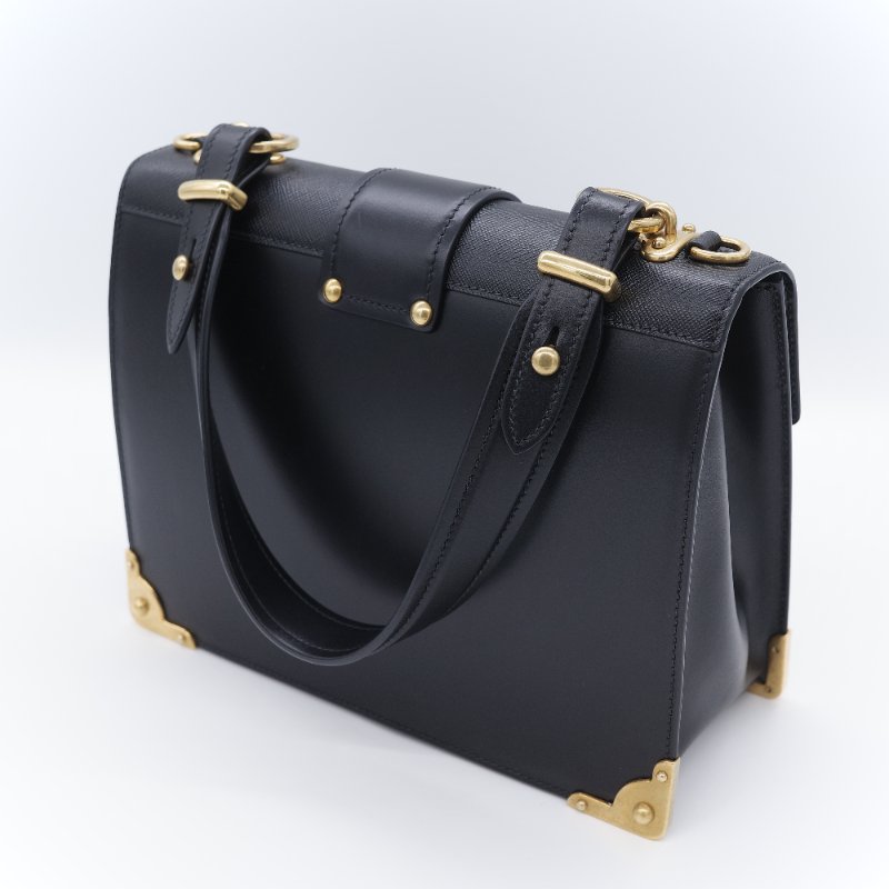 Prada 普拉達 Cahier 獅頭裝飾 復古黑 Saffiano 牛皮 肩背包 側背包-7