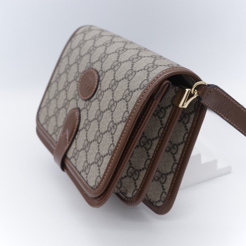 Gucci 古馳 經典 Mini GG Supreme雙G互扣 帆布 牛皮 斜背包 相機包-4