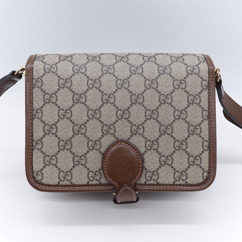 Gucci 古馳 經典 Mini GG Supreme雙G互扣 帆布 牛皮 斜背包 相機包-5