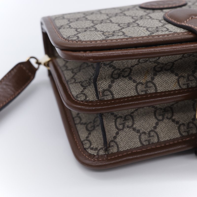 Gucci 古馳 經典 Mini GG Supreme雙G互扣 帆布 牛皮 斜背包 相機包-9