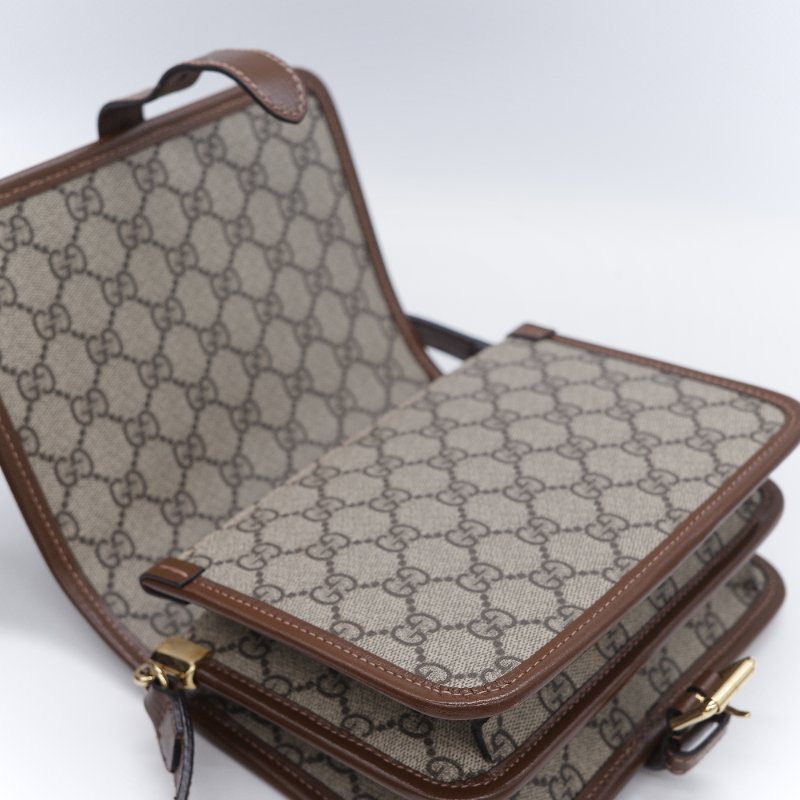 Gucci 古馳 經典 Mini GG Supreme雙G互扣 帆布 牛皮 斜背包 相機包-16