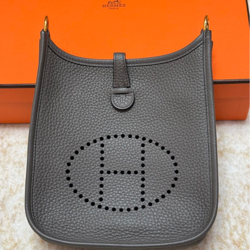 愛馬仕伊芙琳mini錫器灰金D刻-1