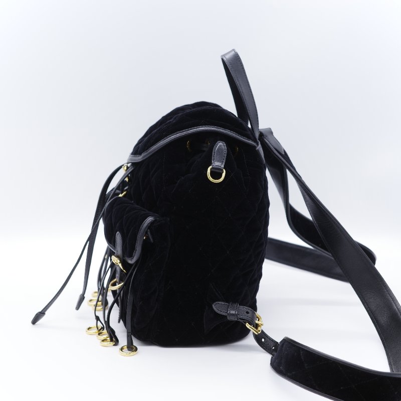 Prada 普拉達 Corsaire 黑色 天鵝絨 金屬環裝飾 後背包 雙肩包-3