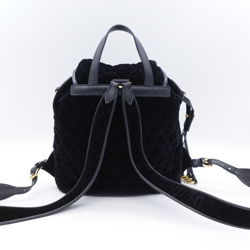 Prada 普拉達 Corsaire 黑色 天鵝絨 金屬環裝飾 後背包 雙肩包-4