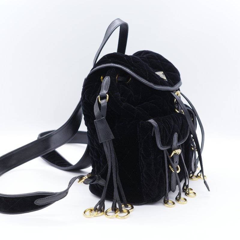 Prada 普拉達 Corsaire 黑色 天鵝絨 金屬環裝飾 後背包 雙肩包-5
