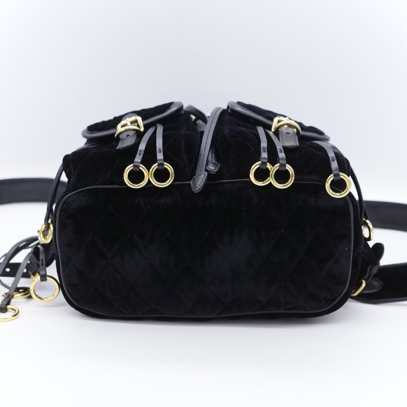 Prada 普拉達 Corsaire 黑色 天鵝絨 金屬環裝飾 後背包 雙肩包-6