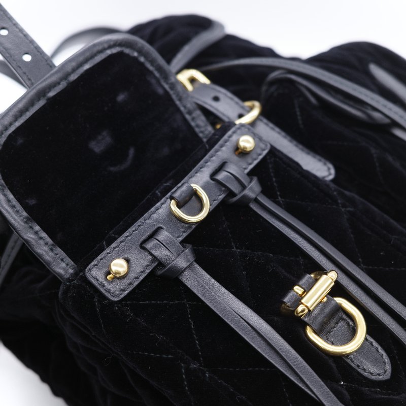 Prada 普拉達 Corsaire 黑色 天鵝絨 金屬環裝飾 後背包 雙肩包-19