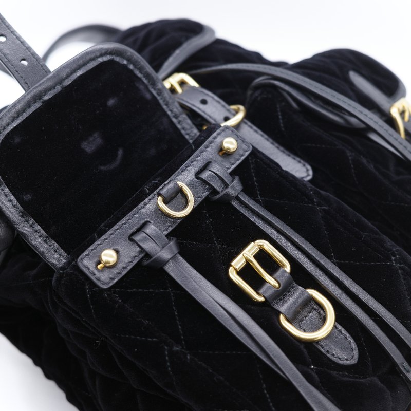 Prada 普拉達 Corsaire 黑色 天鵝絨 金屬環裝飾 後背包 雙肩包-20