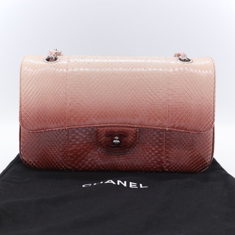 Chanel 香奈兒 經典翻蓋 粉紅漸層 蟒蛇皮 翻蓋包 肩背包-1