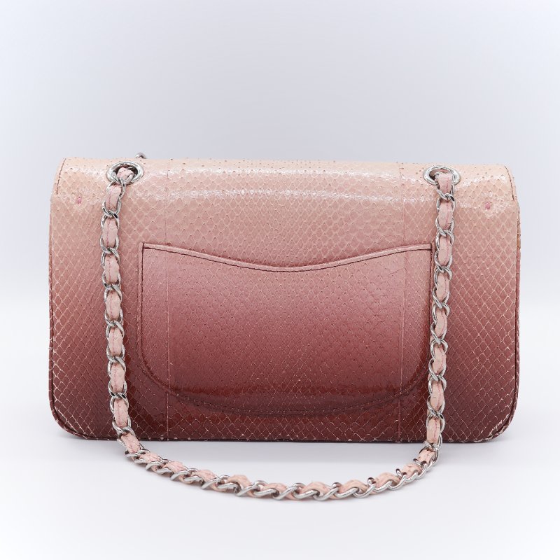 Chanel 香奈兒 經典翻蓋 粉紅漸層 蟒蛇皮 翻蓋包 肩背包-4