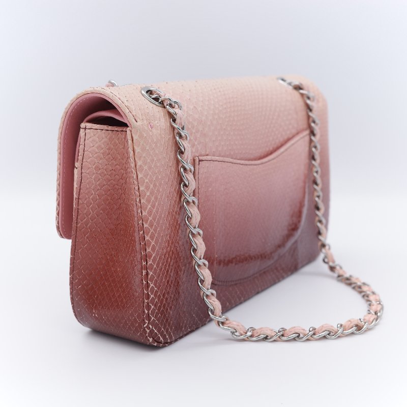 Chanel 香奈兒 經典翻蓋 粉紅漸層 蟒蛇皮 翻蓋包 肩背包-5