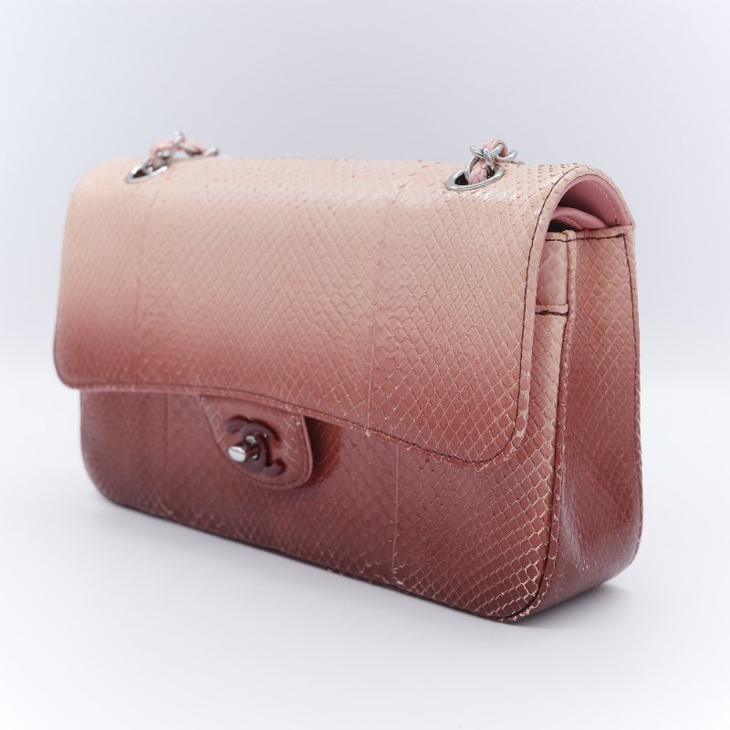 Chanel 香奈兒 經典翻蓋 粉紅漸層 蟒蛇皮 翻蓋包 肩背包-6
