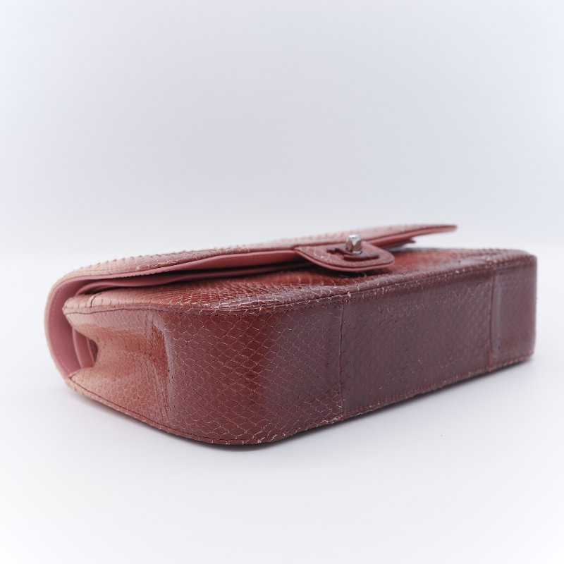 Chanel 香奈兒 經典翻蓋 粉紅漸層 蟒蛇皮 翻蓋包 肩背包-8