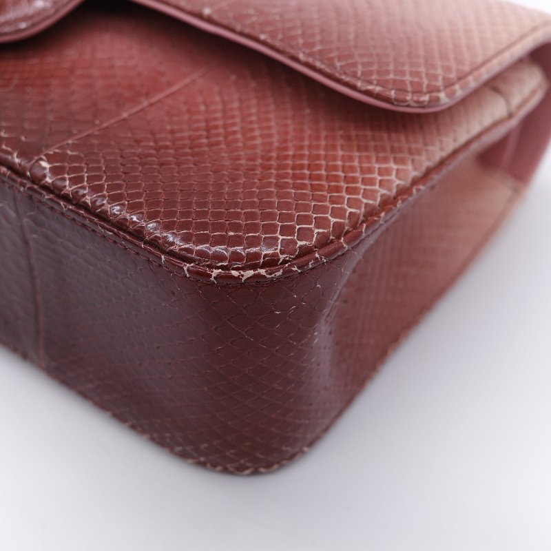 Chanel 香奈兒 經典翻蓋 粉紅漸層 蟒蛇皮 翻蓋包 肩背包-9