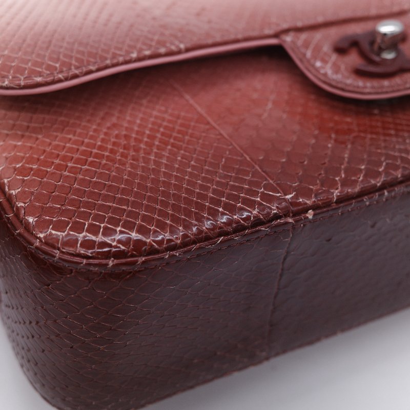 Chanel 香奈兒 經典翻蓋 粉紅漸層 蟒蛇皮 翻蓋包 肩背包-10