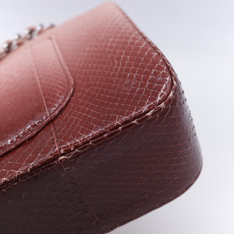 Chanel 香奈兒 經典翻蓋 粉紅漸層 蟒蛇皮 翻蓋包 肩背包-11