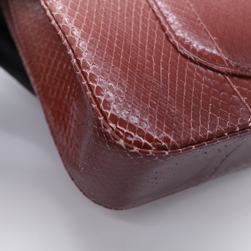 Chanel 香奈兒 經典翻蓋 粉紅漸層 蟒蛇皮 翻蓋包 肩背包-12