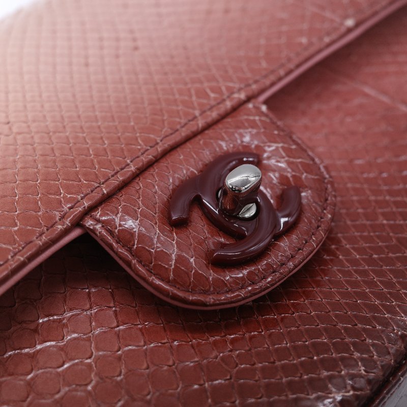 Chanel 香奈兒 經典翻蓋 粉紅漸層 蟒蛇皮 翻蓋包 肩背包-13