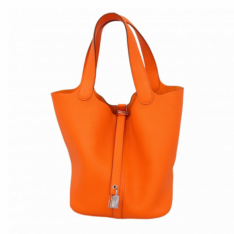 愛馬仕 Hermès Picotin Lock MM 手提包，採用 Taurillon Clemence 皮革，並飾有橙色 Minian W 印章，女士款-0