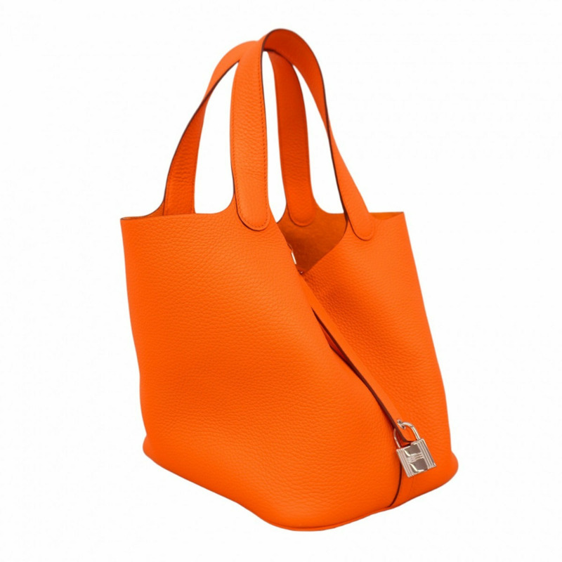 愛馬仕 Hermès Picotin Lock MM 手提包，採用 Taurillon Clemence 皮革，並飾有橙色 Minian W 印章，女士款-1