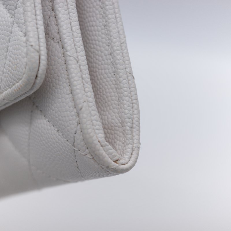 Chanel 香奈兒 經典菱格紋 白色 顆粒小牛皮 荔枝皮 翻蓋長夾-11