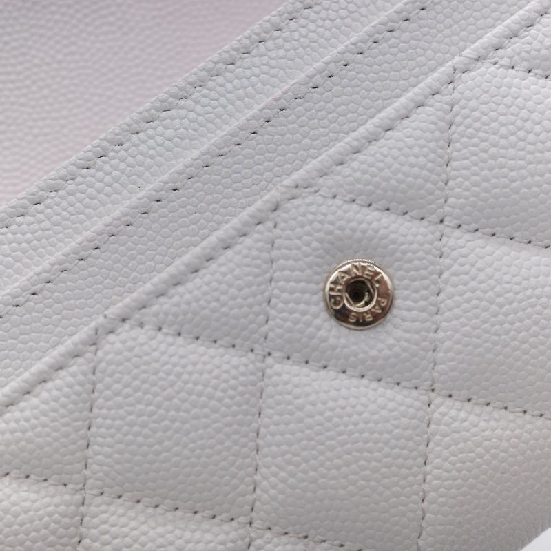 Chanel 香奈兒 經典菱格紋 白色 顆粒小牛皮 荔枝皮 翻蓋長夾-16