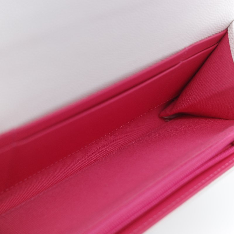 Chanel 香奈兒 經典菱格紋 白色 顆粒小牛皮 荔枝皮 翻蓋長夾-18