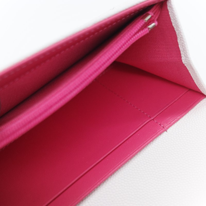 Chanel 香奈兒 經典菱格紋 白色 顆粒小牛皮 荔枝皮 翻蓋長夾-20