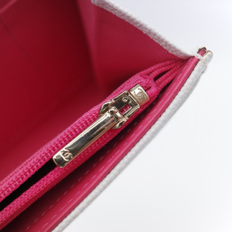 Chanel 香奈兒 經典菱格紋 白色 顆粒小牛皮 荔枝皮 翻蓋長夾-23