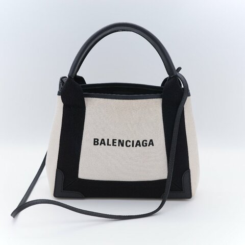 Balenciaga 黑色帆布拼米白帆布 手提包 肩背包