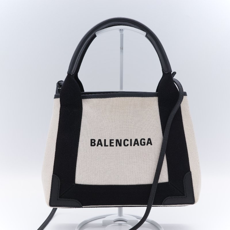 Balenciaga 黑色帆布拼米白帆布 手提包 肩背包-2